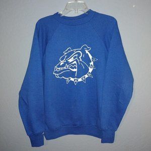 Vintage 80s raglan style blue pullover sweater crewneck bulldog graphic